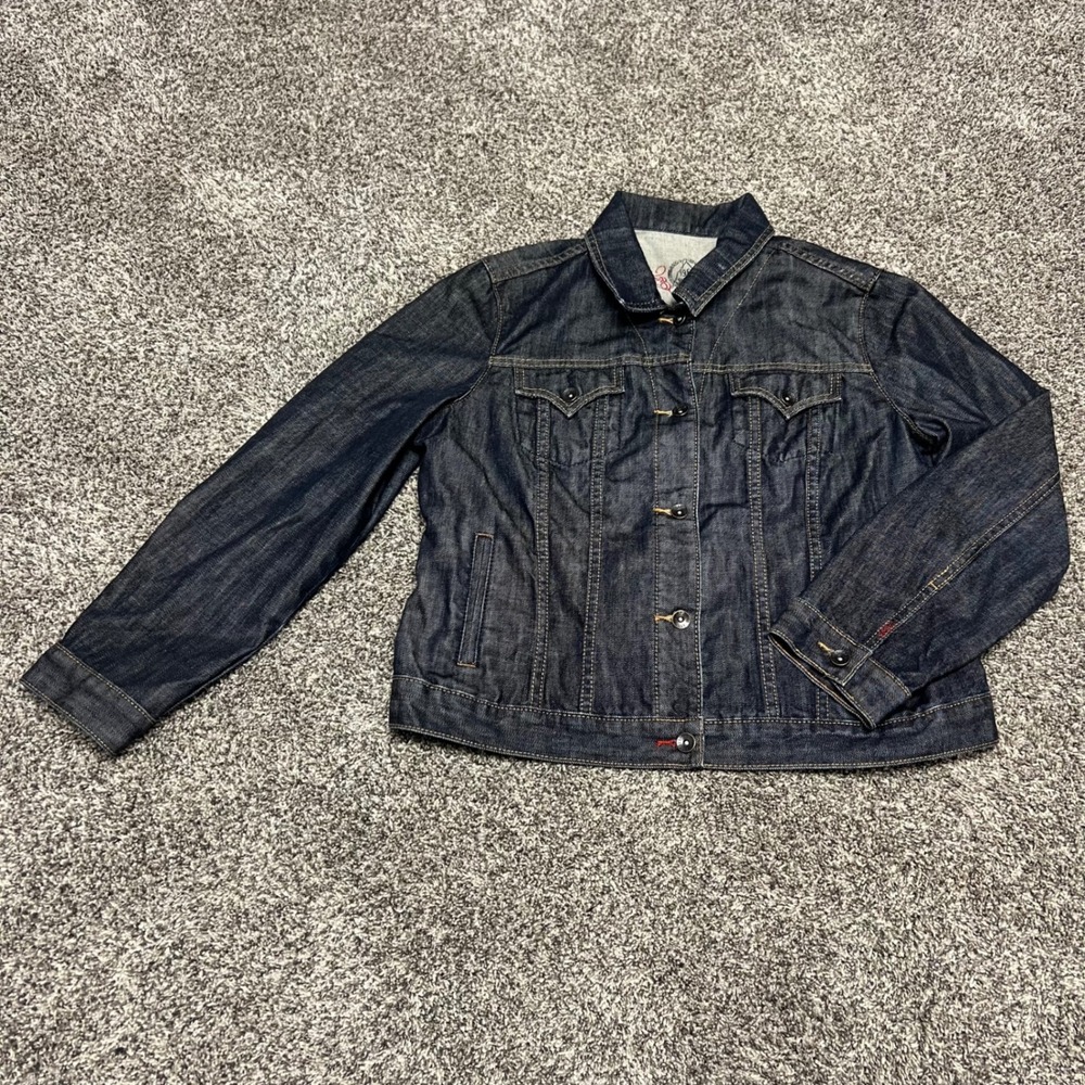 GAP 1969 Womens XL Denim Trucker Jacket Dark Wash Indigo Cotton Vintage 2006 Y2K